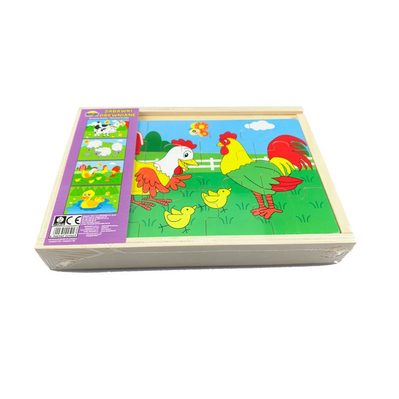 Dřevěné puzzle - Na dvoře 4 zvířata