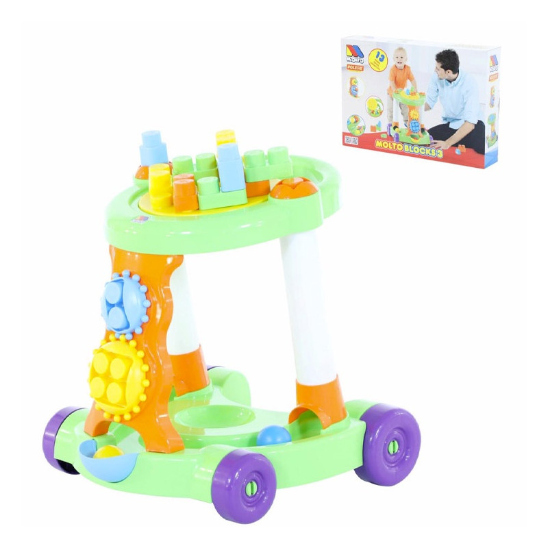 Molto Blocks 3 - vozík se stavebnicí zelené