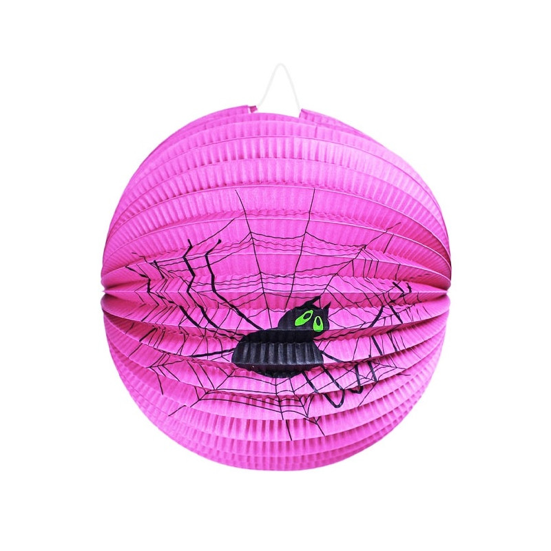 Lampion fialový s pavoukem Halloween koule