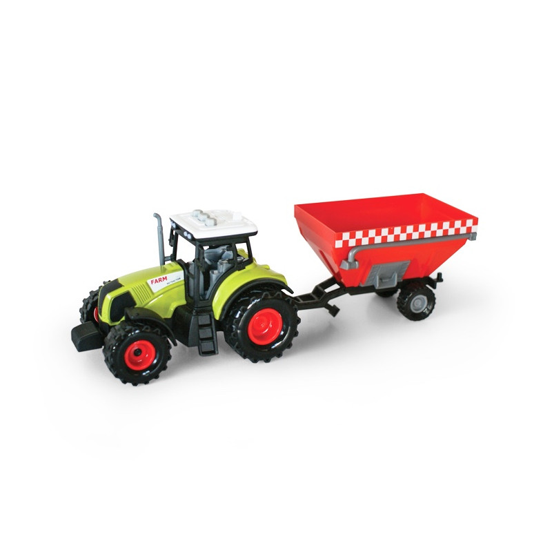 Traktor s červenou vlečkou se zvukem