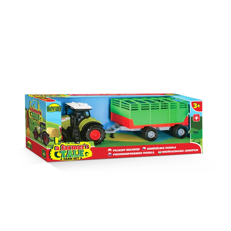 Traktor s vlečkou na seno na batérie