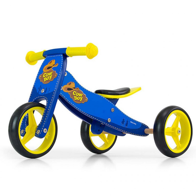 Detské multifunkčné odrážadlo bicykel 2v1 Milly Mally JAKE blue Cowboy