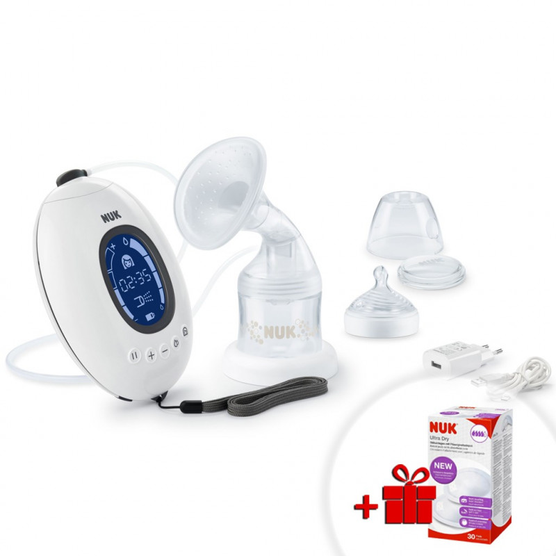 Elektronická odsávačka NUK Nature Sense+nádobka Sense 150 ml+darček