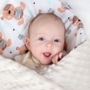 Oboustranná zavinovačka z Minky New Baby 75x75 cm teddy šedá hvězdičky růžové
