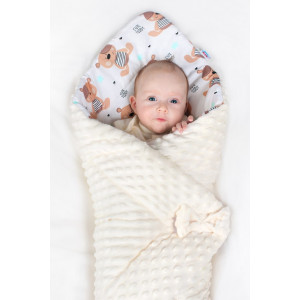 Oboustranná zavinovačka z Minky New Baby 75x75 cm teddy šedá hvězdičky růžové