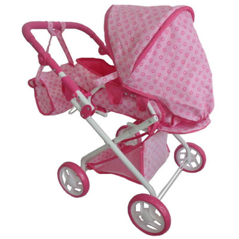 Dětský kočárek pro panenky 2v1 Baby Mix růžový s kytičkami
