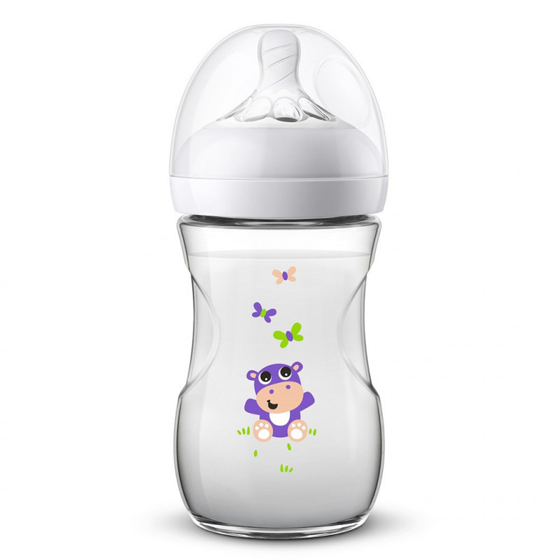 Dojčenská fľaša Avent Natural 260 ml biela hroch
