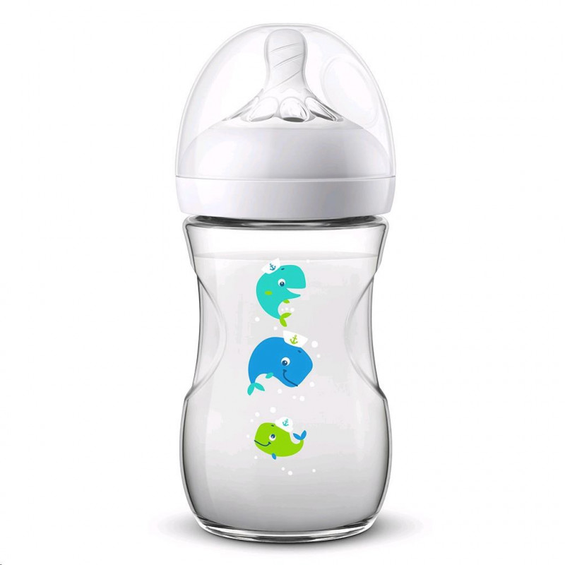 Kojenecká láhev Avent Natural 260 ml bílá velryba
