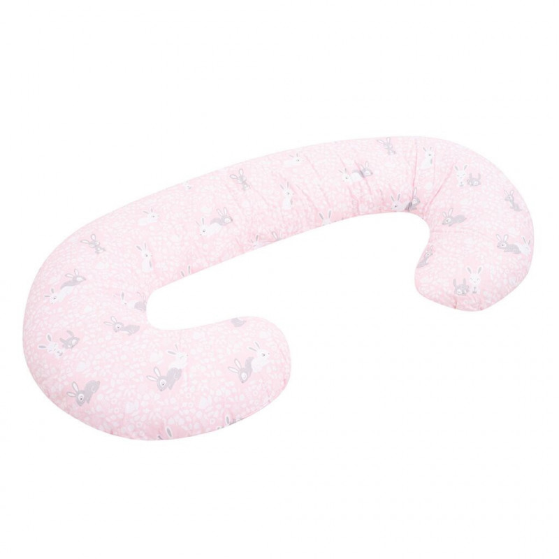 Univerzálny dojčiaci vankúš v tvare C New Baby Králičky rúžový