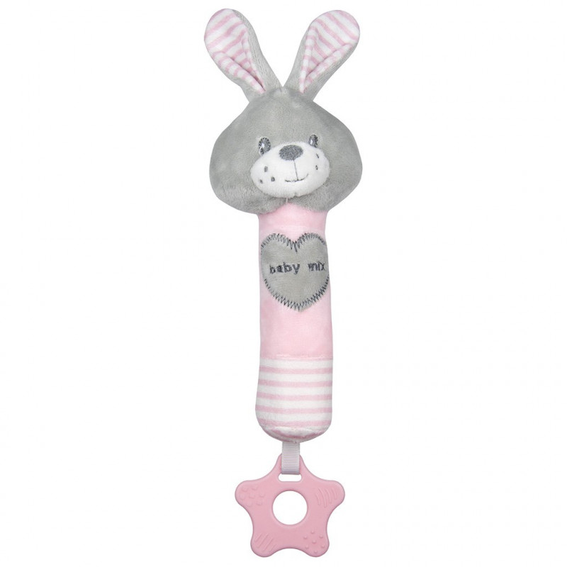 Dětská pískací plyšová hračka s kousátkem Baby Mix králík růžový