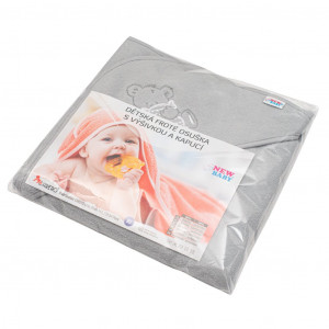 Dětská froté osuška s výšivkou a kapucí New Baby 80x80 šedá medvěd