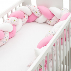 Ochranný mantinel do postýlky cop New Baby Ptáčci růžovo-bílý