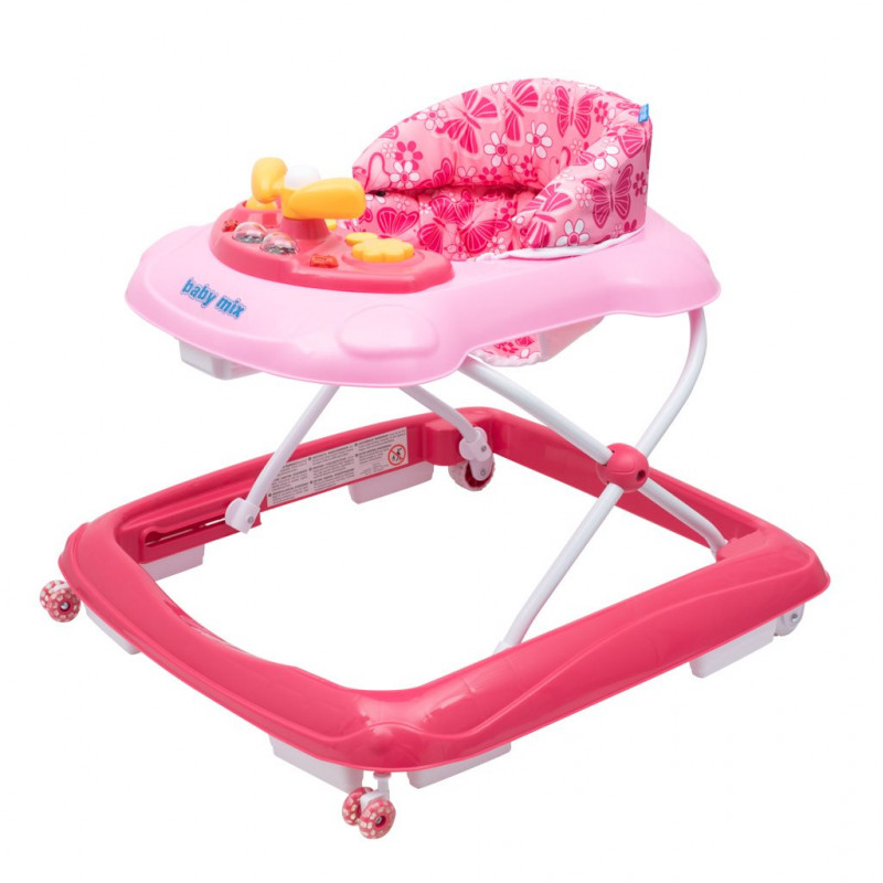 Detské chodítko Baby Mix s volantom a silikónovými kolieskami ružové