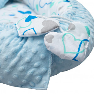 Luxusní hnízdečko s polštářkem a peřinkou New Baby z Minky modrá srdíčka