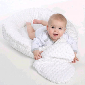 Luxusní hnízdečko s polštářkem a peřinkou New Baby z Minky modrá srdíčka