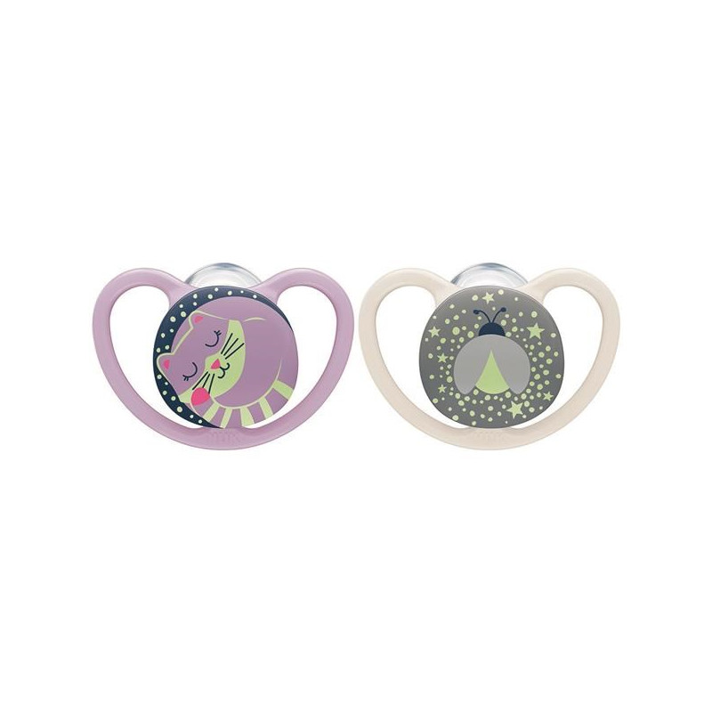 Dudlík NUK Space Nights 6-18m 2ks/BOX holka