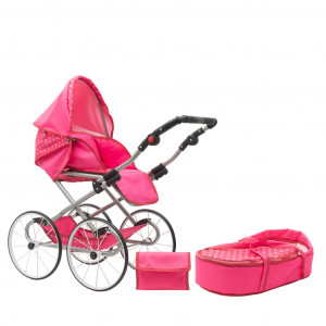 Dětský Retro kočárek pro panenky 2v1 New Baby Anetka růžový s puntíky