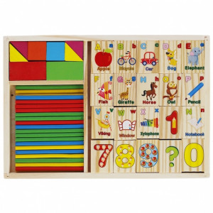 Dřevěný box Matematika - čísla, znaky, tvary