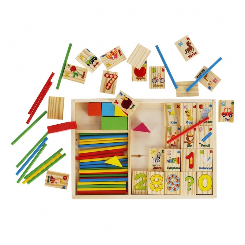 Dřevěný box Matematika - čísla, znaky, tvary