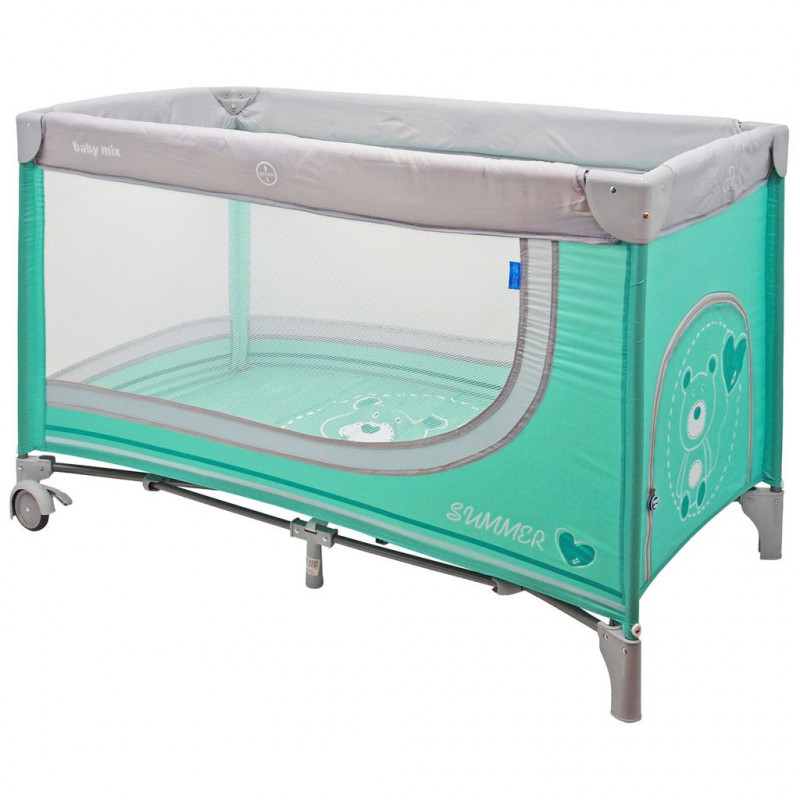 Detská cestovná postieľka Baby Mix Medvedík mint