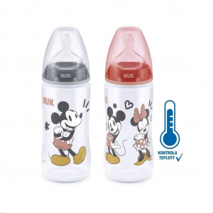 Kojenecká láhev na učení NUK Disney Mickey s kontrolou teploty 300 ml červená