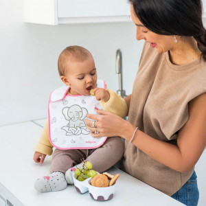 Detská dvojkomorová miska s lyžičkou Baby Ono ružová 200 a 150 ml