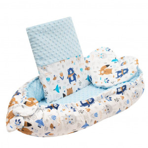 Luxusní hnízdečko s polštářkem a peřinkou New Baby z Minky modré