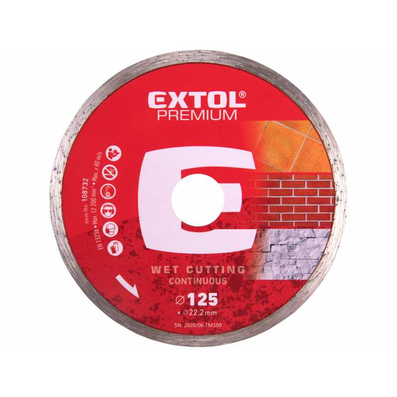 Kotúč rezný diamantový plný 125mm mokré rezanie, Extol Premium 108732