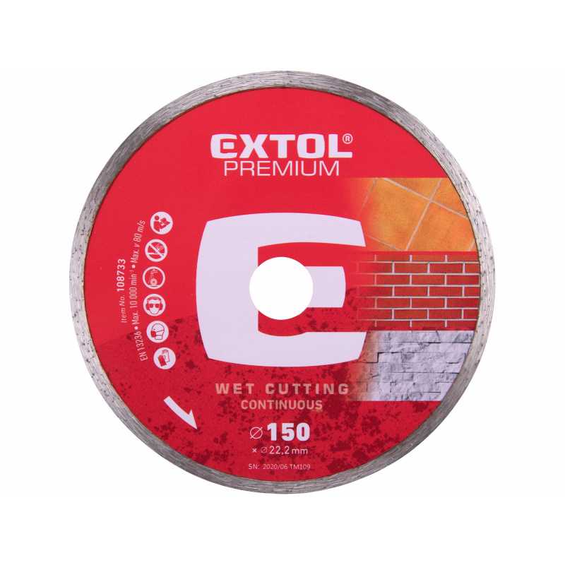 Kotúč rezný diamantový plný 150mm mokré rezanie, Extol Premium 108733