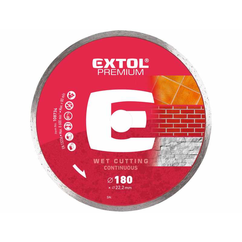 Kotúč rezný diamantový plný 180mm mokré rezanie, Extol Premium 108734