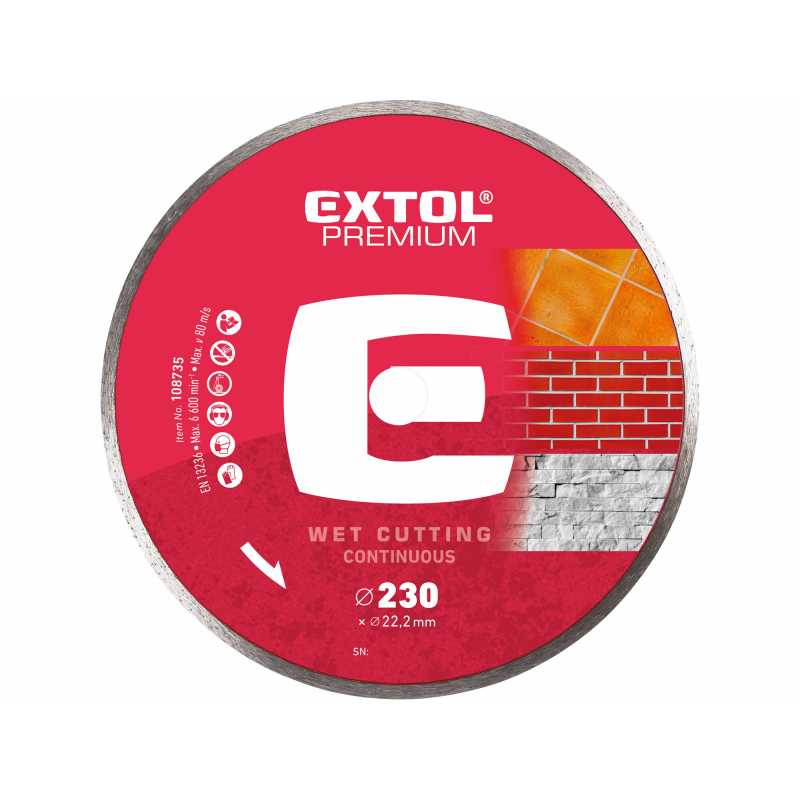 Kotouč řezný diamantový plný 230mm mokré řezání, Extol Premium 108735