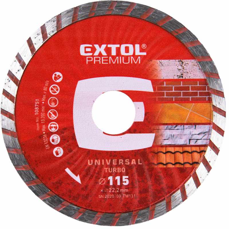 Kotúč rezný diamantový Turbo 115mm, Extol Premium 108751