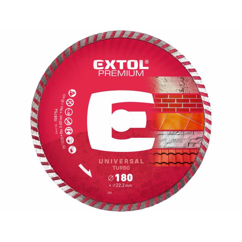 Kotouč řezný diamantový Turbo 180mm, Extol Premium 108754