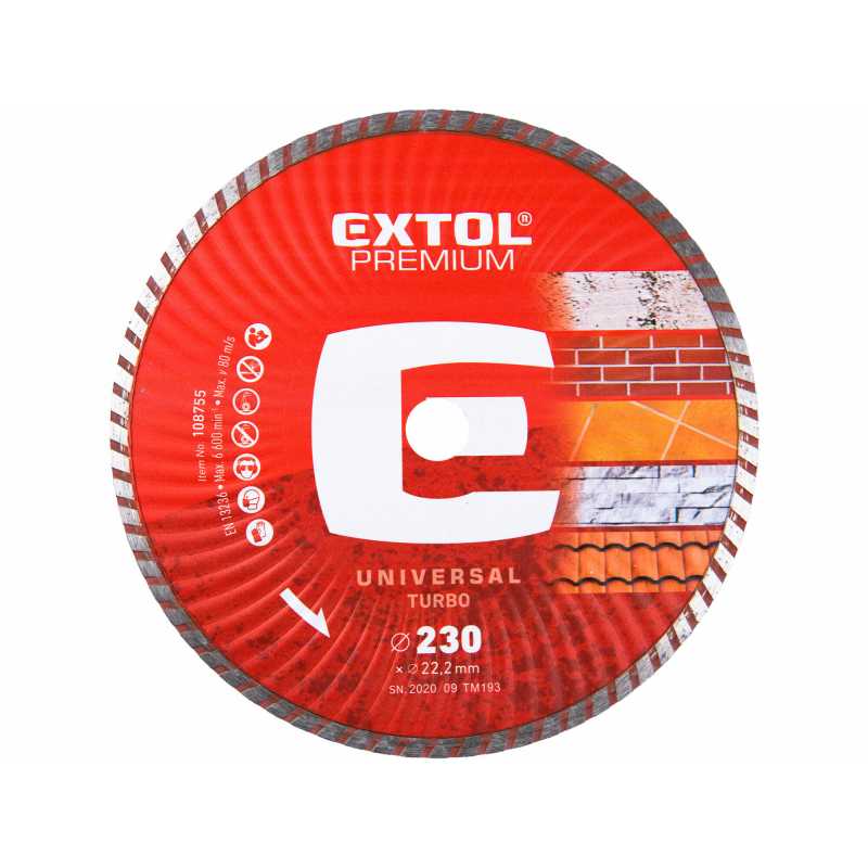 Kotúč rezný diamantový Turbo 230mm, Extol Premium 108755