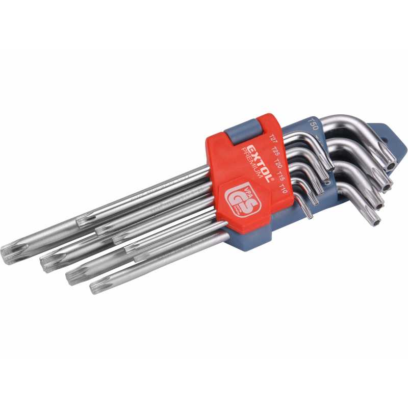 Kľúče Torx zástrčné (s dierkou) Cr-V, 9-dielna sada, TX10-50, Extol Premium 6601