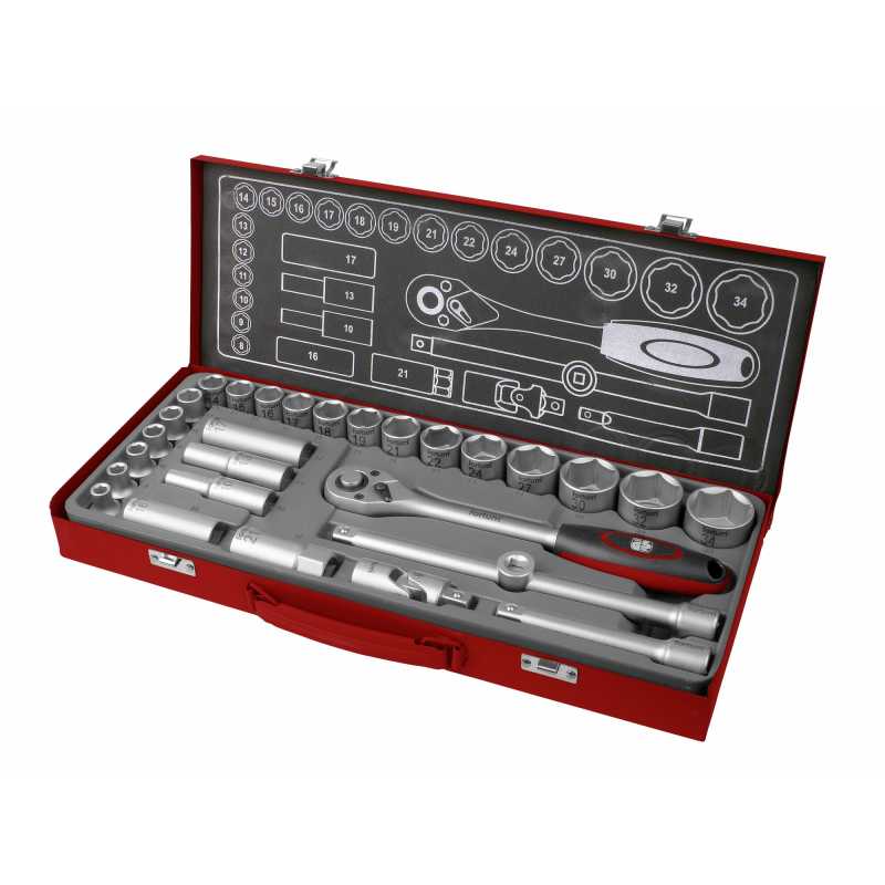 Kľúče nástrčné 1/2´´, 8-34mm, 29-dielna sada, Fortum, 4700001