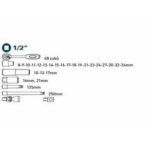 Kľúče nástrčné 1/2´´, 8-34mm, 29-dielna sada, Fortum, 4700001
