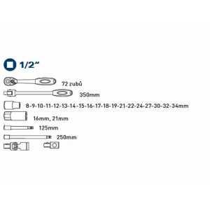 Kľúče nástrčné 1/2'', 8-34mm, 27-dielna sada, Fortum, 4700014