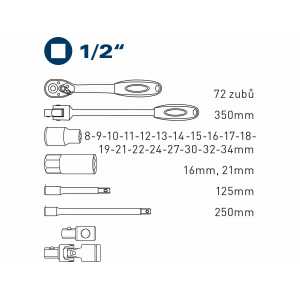 Kľúče nástrčné 1/2'', 8-34mm, 27-dielna sada, Fortum, 4700014