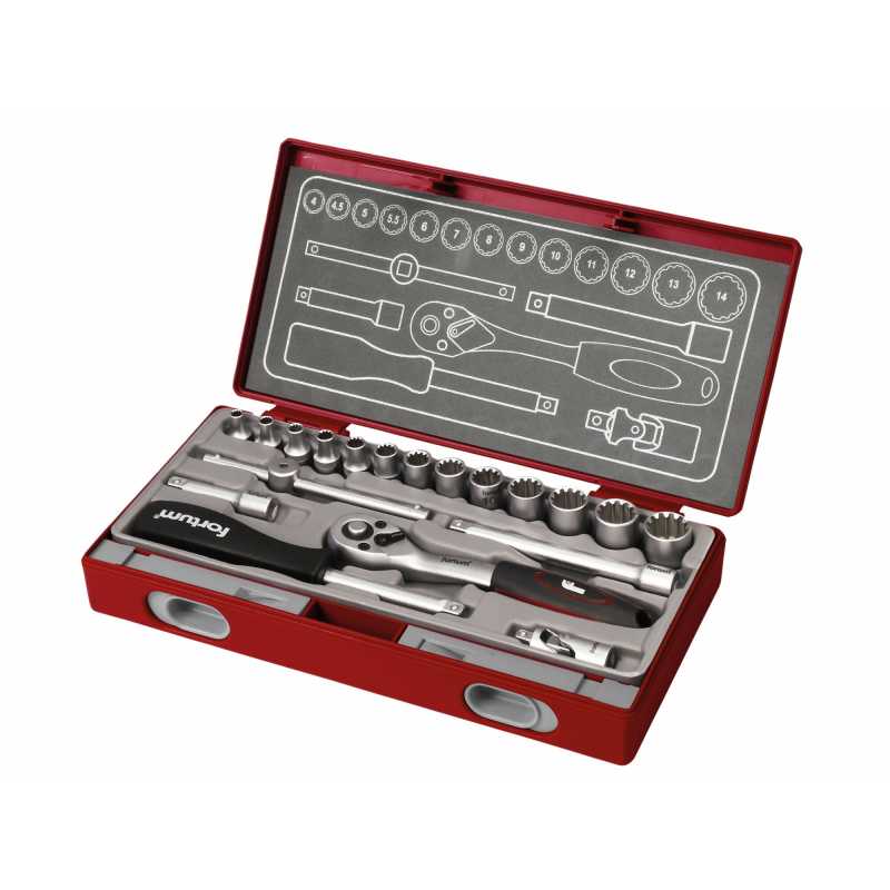 Klíče nastrčné 1/4'' MultiLock 4-14mm, 19-dílná sada, Fortum, 4700031