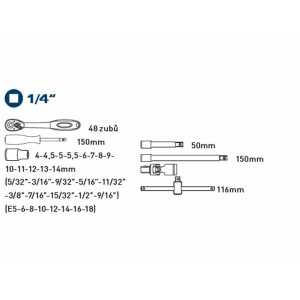 Kľúče nastrčné 1/4'' MultiLock 4-14mm, 19-dielna sada, Fortum, 4700031
