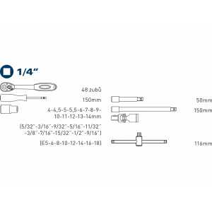 Kľúče nastrčné 1/4'' MultiLock 4-14mm, 19-dielna sada, Fortum, 4700031