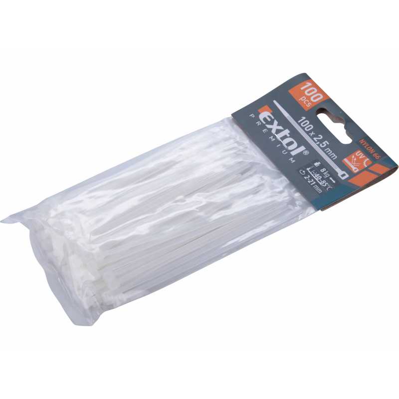 Pásky sťahovacie biele 2,5x100mm, Extol Premium 8856102