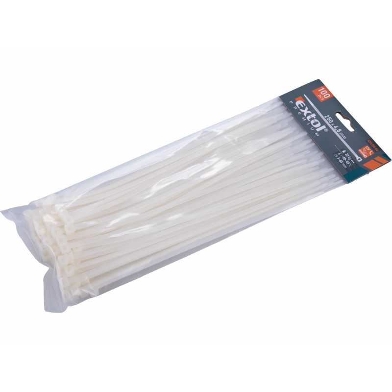 Pásky sťahovacie biele, 4,8x250mm, Extol Premium 8856110