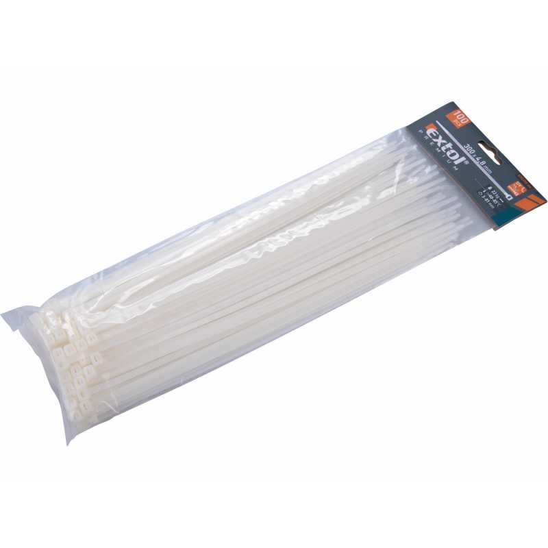 Pásky sťahovacie biele, 4,8x300mm, Extol Premium 8856112