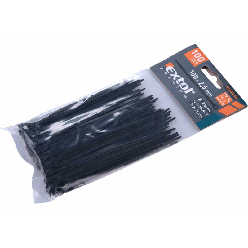Pásky sťahovacie čierne, 2,5x100mm, Extol Premium 8856152