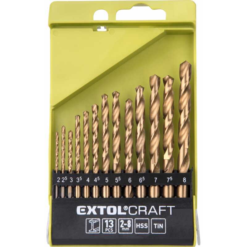 Vrtáky do kovu HSS TiN 13-dílná sada pr.2-8mm, Extol Craft 1118A