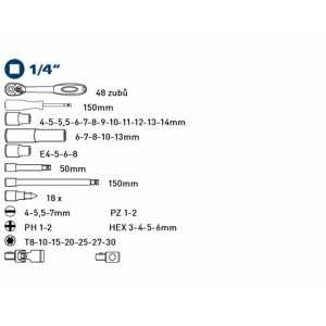 Kľúče nástrčné 1/4'', 4-14mm, 45-dielna sada, Fortum, 4700013