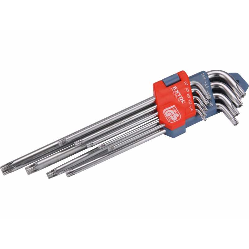 Kľúče Torx zástrčné (s dierkou) predĺžené, 9-dielna sada, Extol Premium 8819412