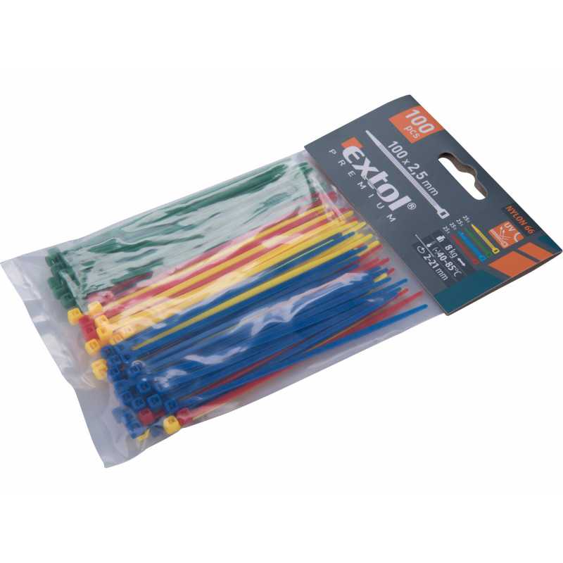 Pásky sťahovacie farebné 2,5x100mm, Extol Premium 8856192
